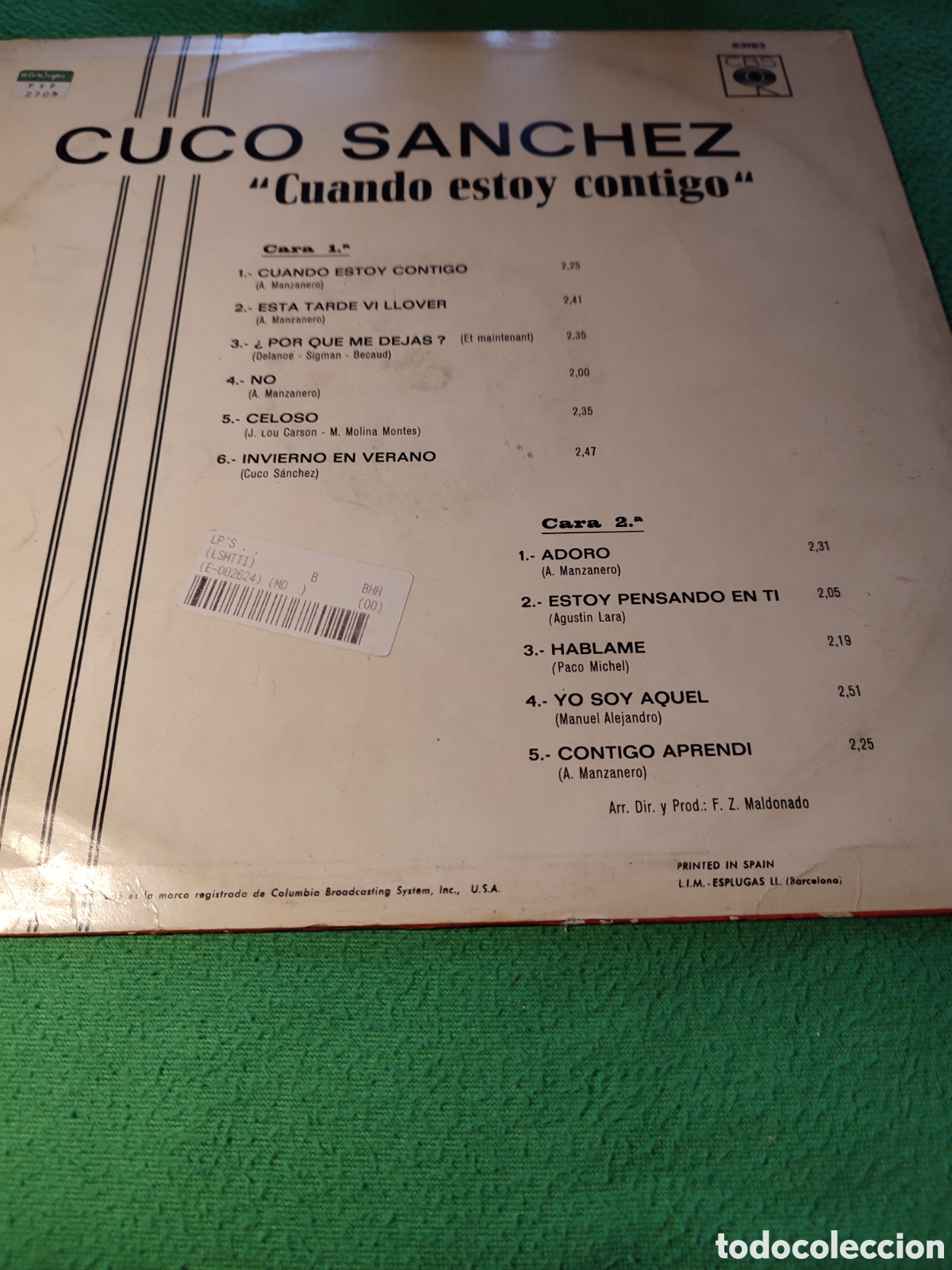 Discos de vinilo: Cuco S&aacute;nchez - Cuando estoy contigo - Foto 2