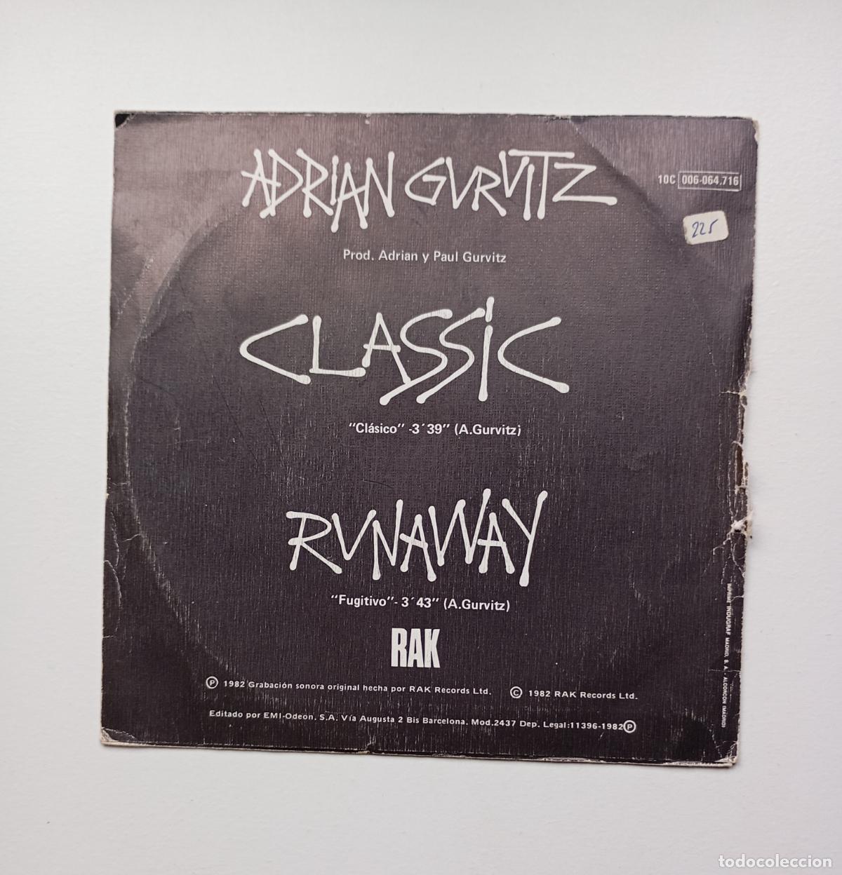 Discos de vinilo: Adrian Gurvitz - Classic - Runaway - Single. TDKDS26A - Foto 2
