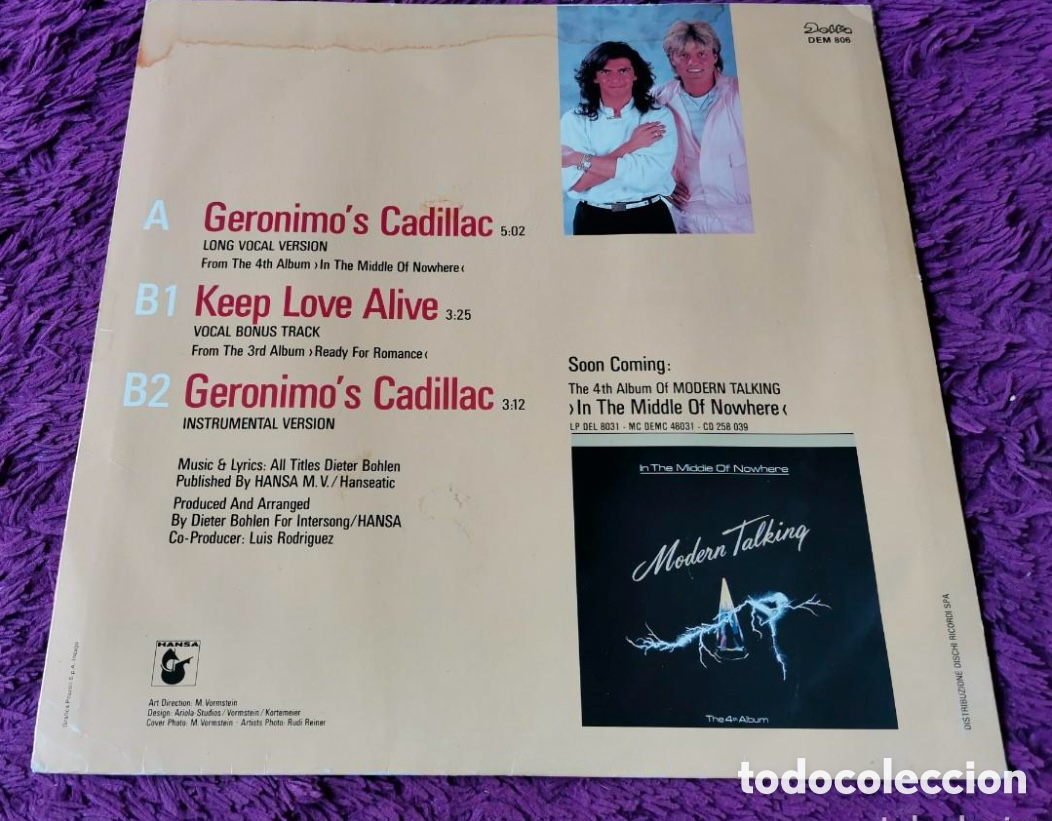Discos de vinilo: MODERS TALKING - Geronimus Cadillac - MAXISINGLEL 1986 - Foto 2