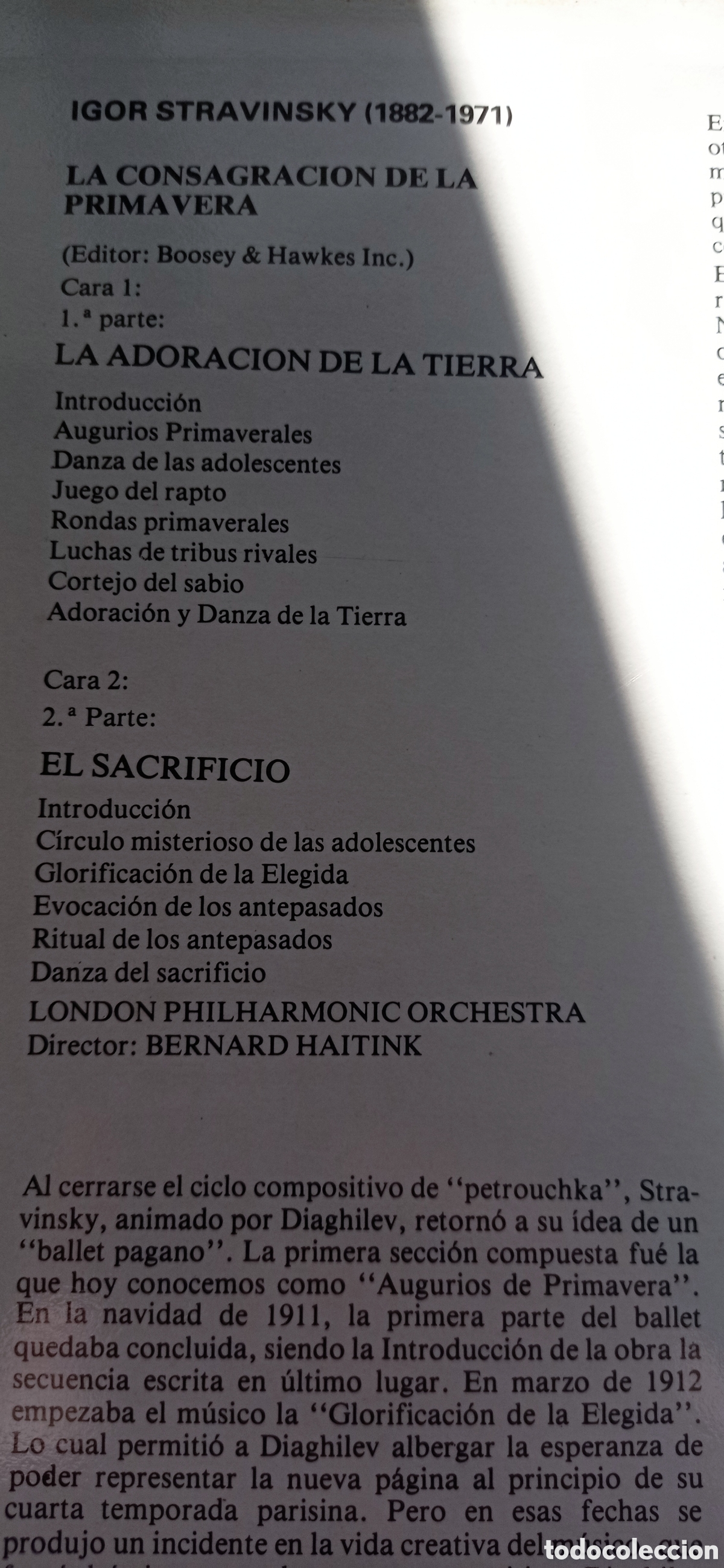 Discos de vinilo: le sacre du printemps. Stravinsky (Bernard Haitink) - Foto 2