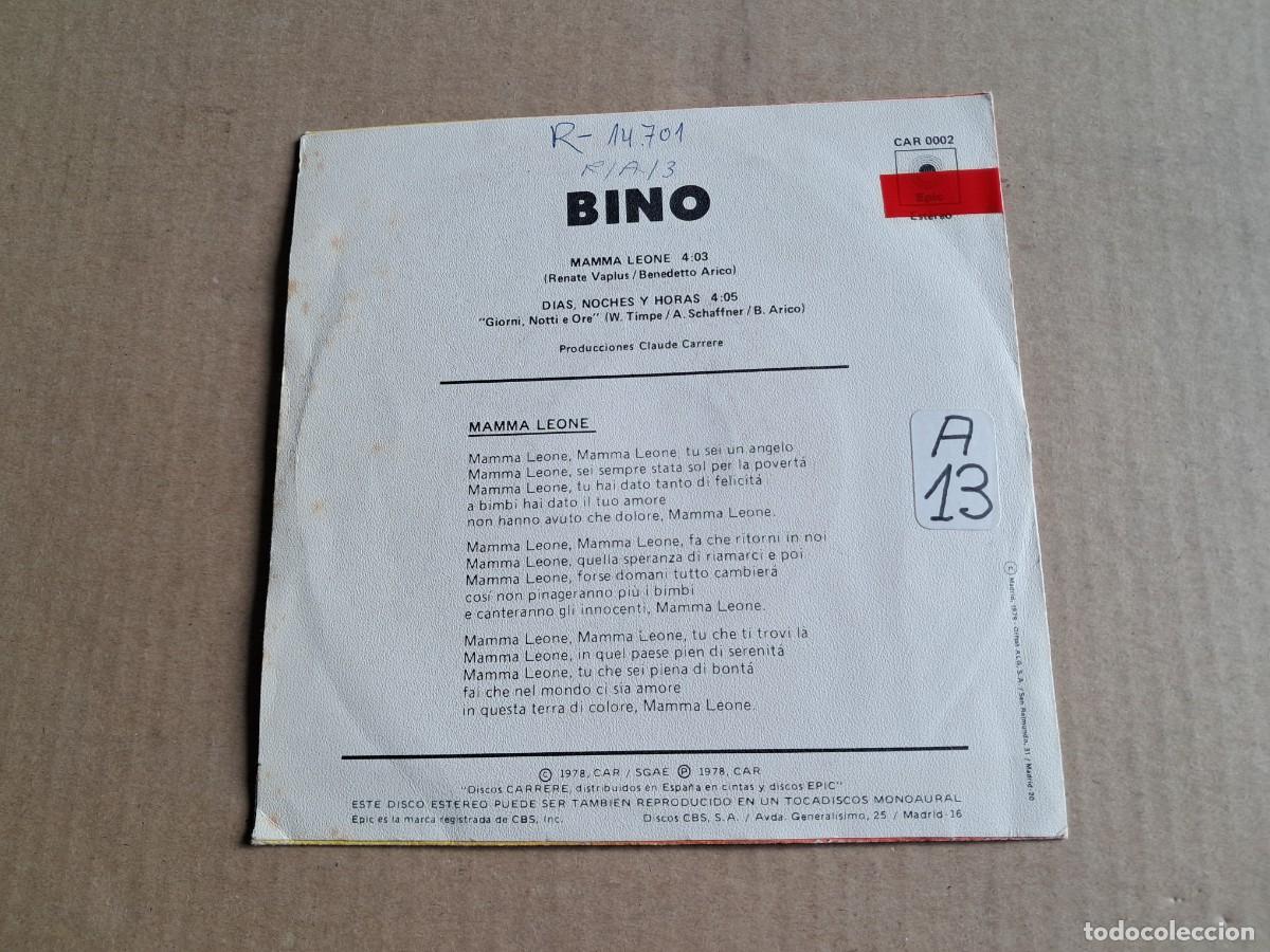 Discos de vinilo: BINO - MAMMA LEONE SINGLE 1978 EDICION ESPA&Ntilde;OLA - Foto 3