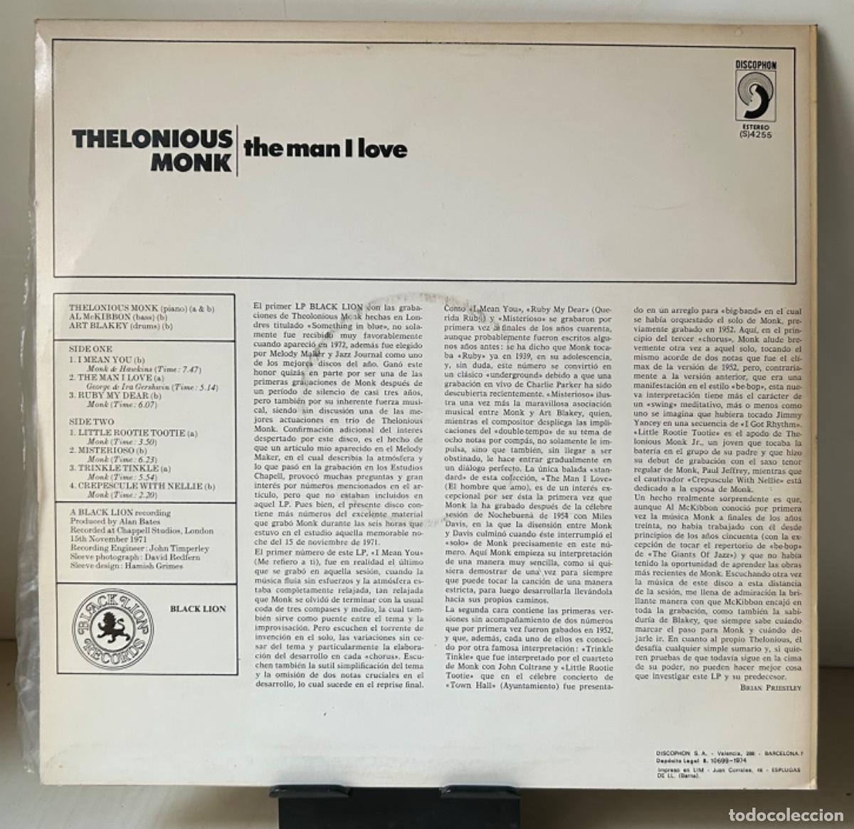Discos de vinilo: Thelonious Monk - The Man I Love - LP - Foto 2