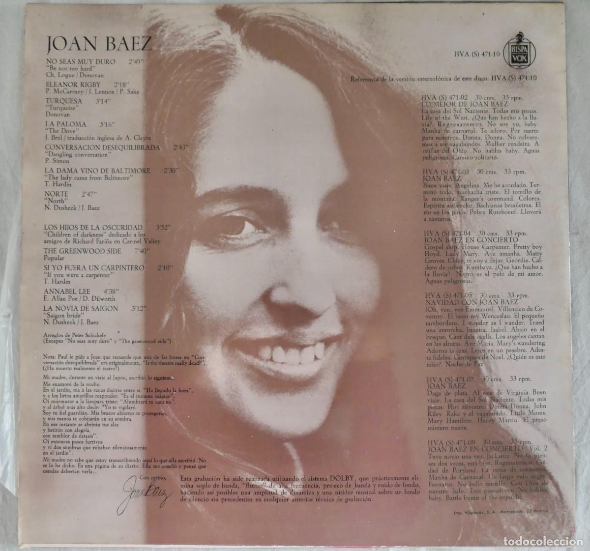 Discos de vinilo: JOAN BAEZ- JOAN -1968 - Foto 2