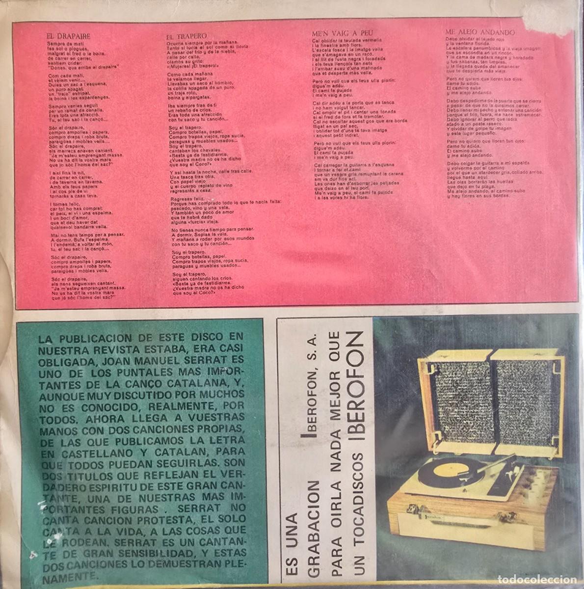 Discos de vinilo: Disco Vinilo single Joan Manuel Serrat: Drapaire y Me&acute;n vaig a peu - Foto 2