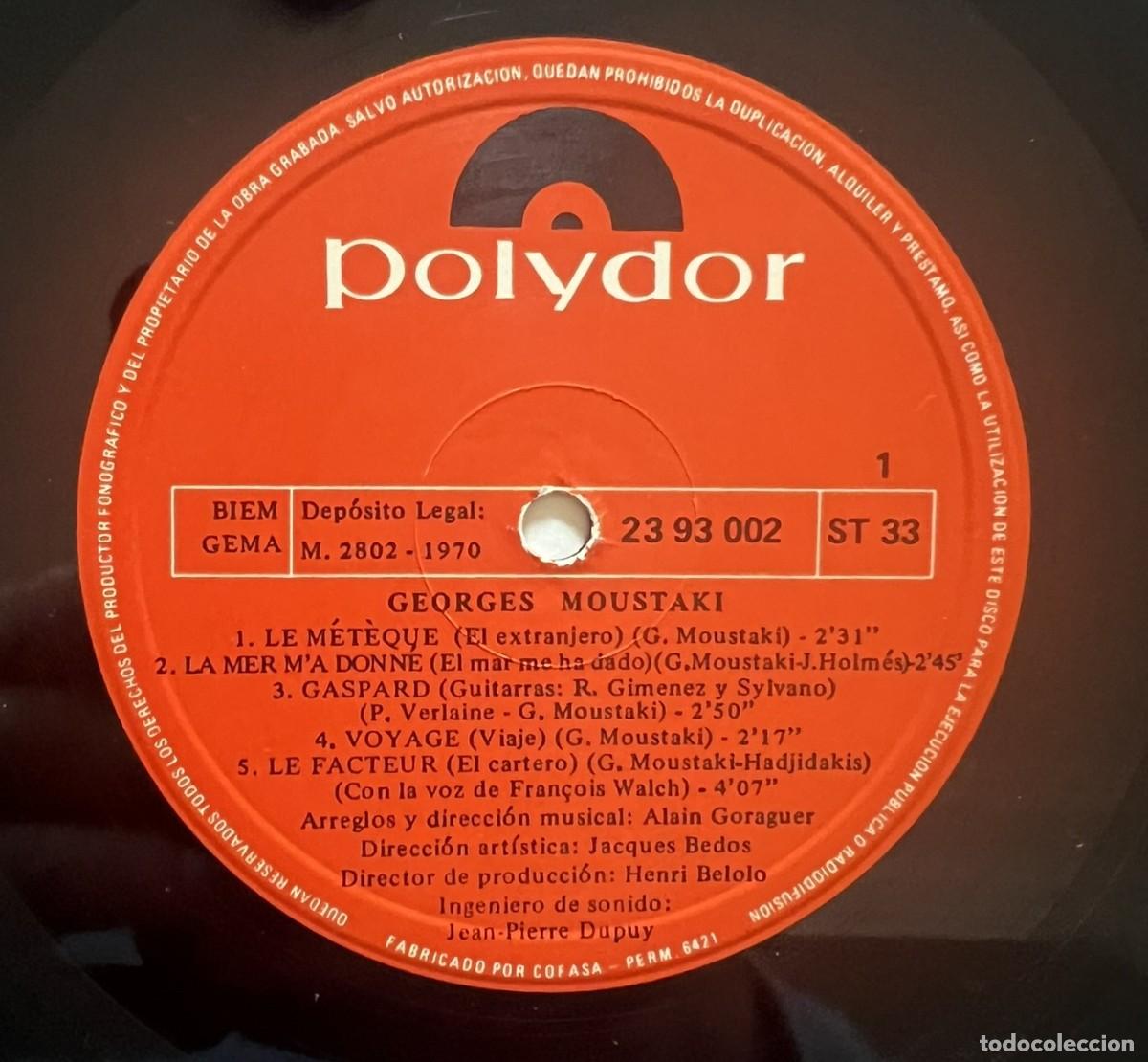 Discos de vinilo: Vinilo LP GEORGES MOUSTAKI Polydor 1970 - Foto 3