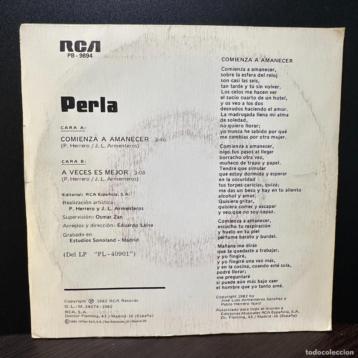 Discos de vinilo: Perla - Comienza A Amanecer (7&rdquo;, Single, Promo) - Foto 2