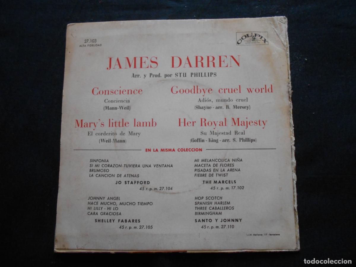 Discos de vinilo: EP JAMES DARREN // GRANDES EXITOS - CONSCIENCE + 3 - Foto 3