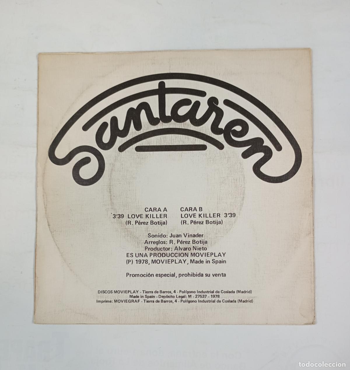 Discos de vinilo: SANTAREN. LOVE KILLER. SINGLE. TDKDS25C - Foto 2