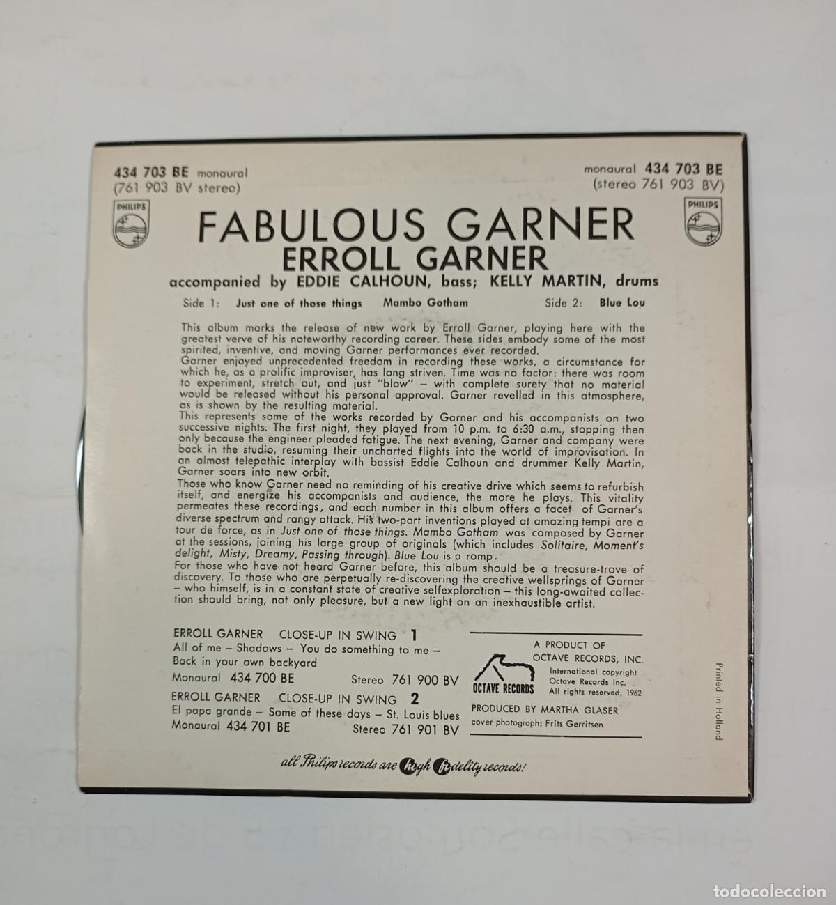 Discos de vinilo: FABULOUS GARNER. ERROLL GARNER. SINGLE. TDKDS25D - Foto 2