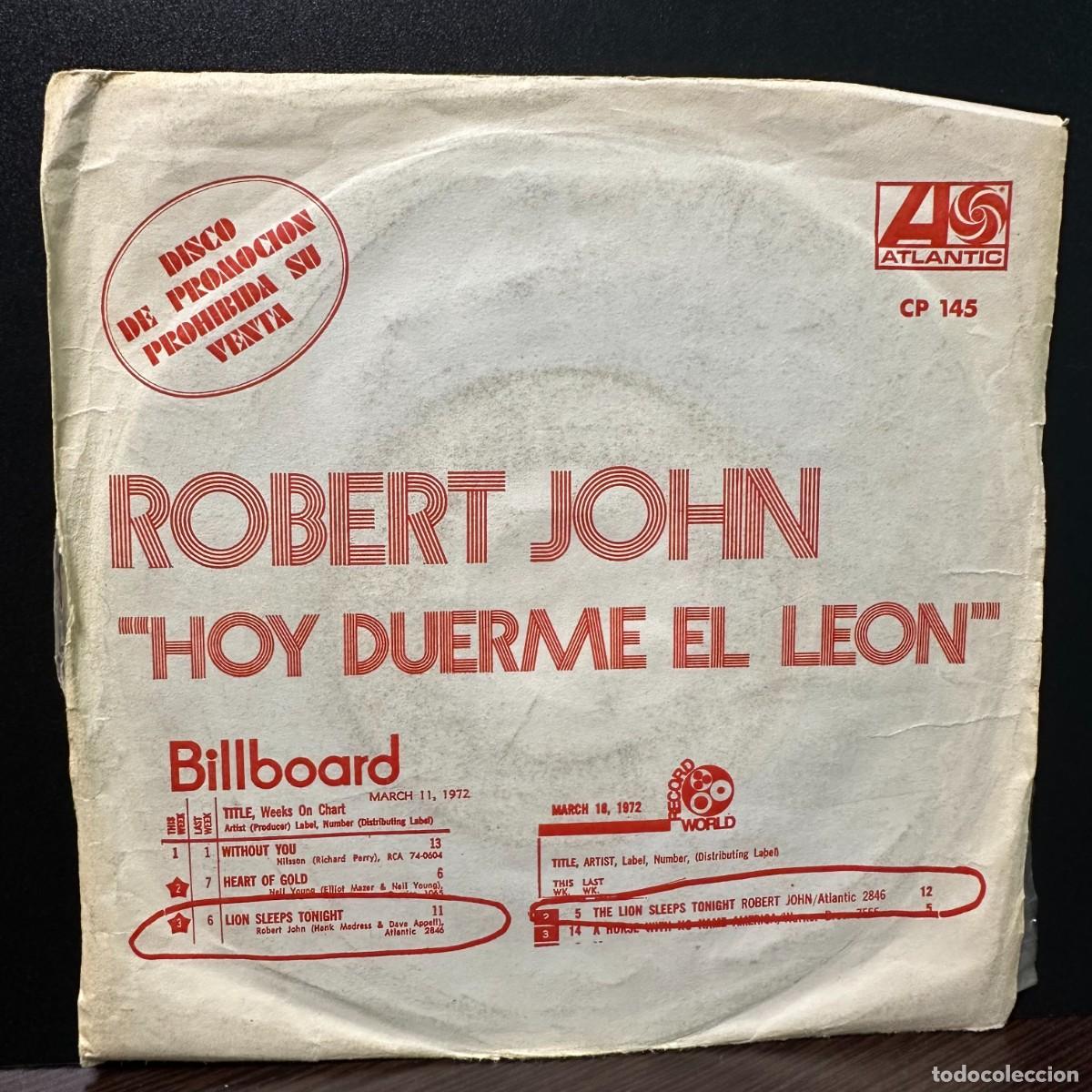 Discos de vinilo: Robert John - Hoy Duerme El Leon (7&rdquo;, Single, Promo) - Foto 1