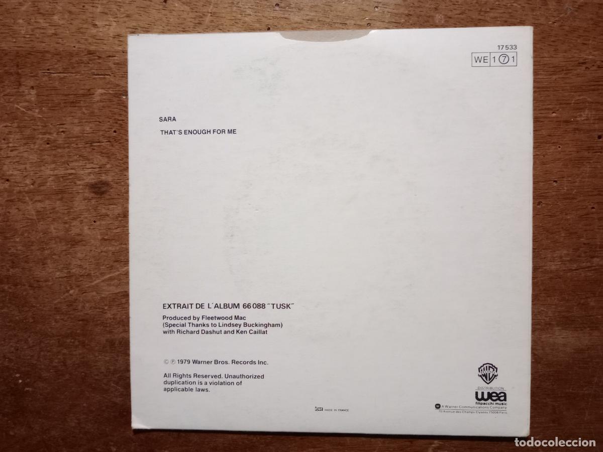 Discos de vinilo: Fleetwood Mac - Sara + thats enough for me - Foto 2