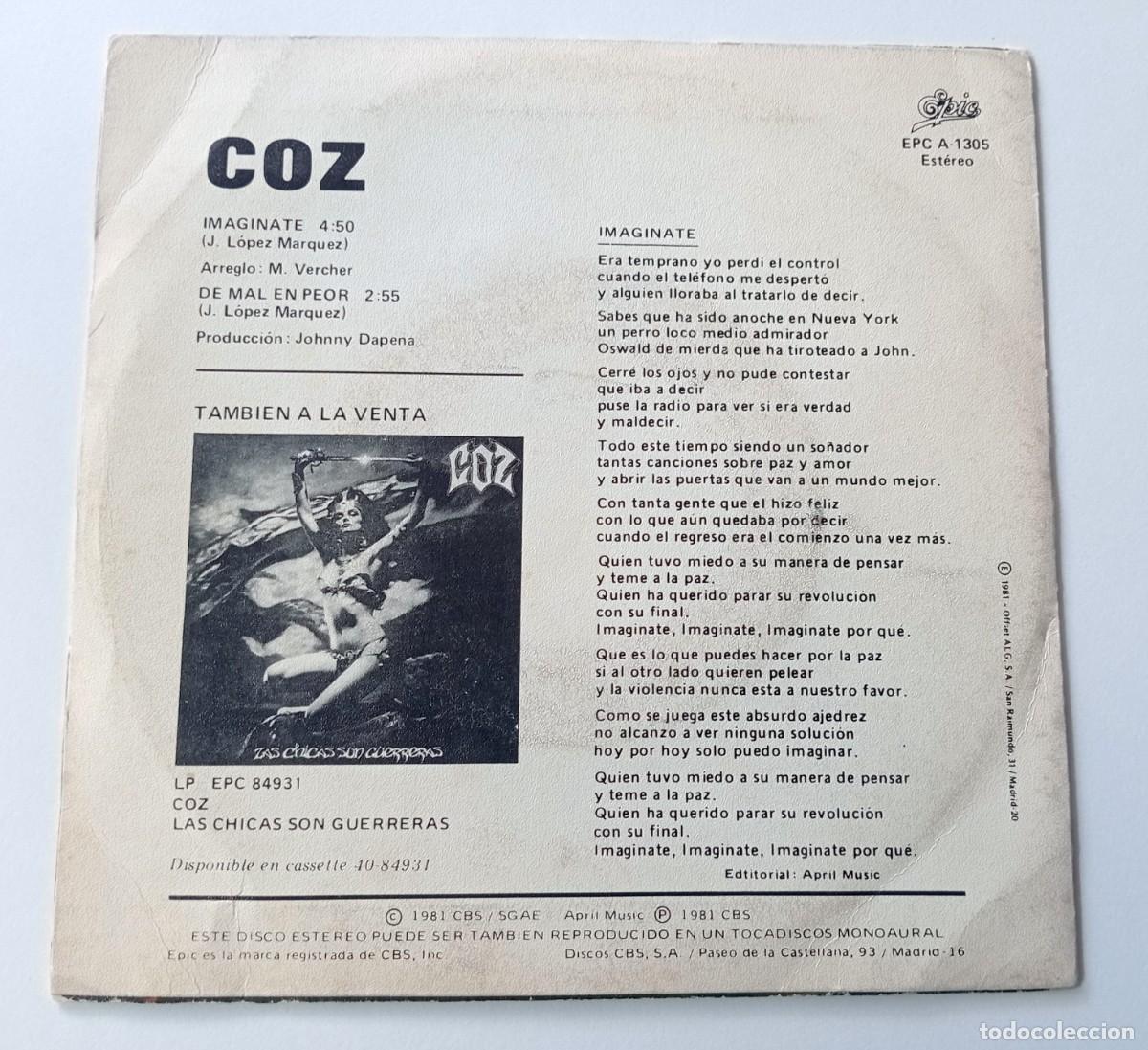 Discos de vinilo: SINGLE COZ - IMAGINATE (1981) - Foto 2