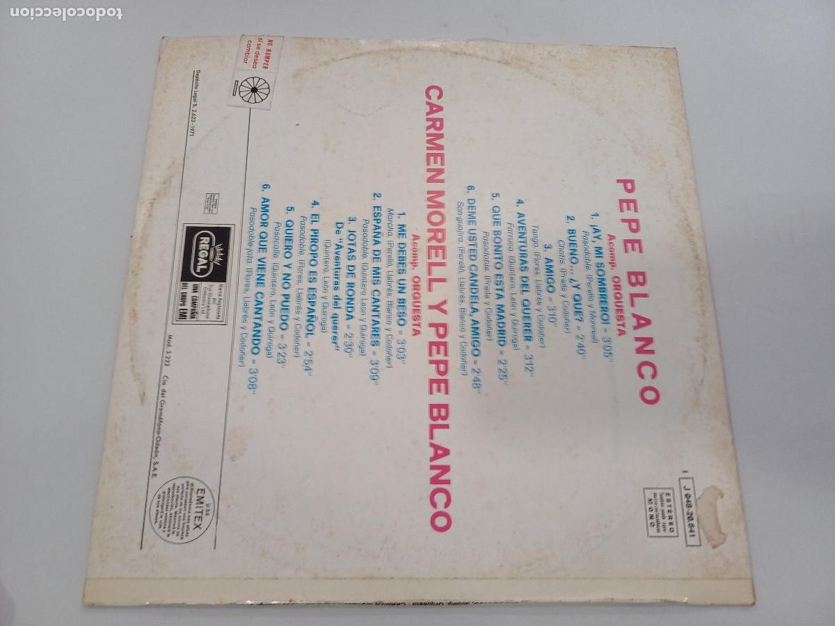 Discos de vinilo: CARMEN MORELL Y PEPE BLANCO/VINILO. - Foto 3