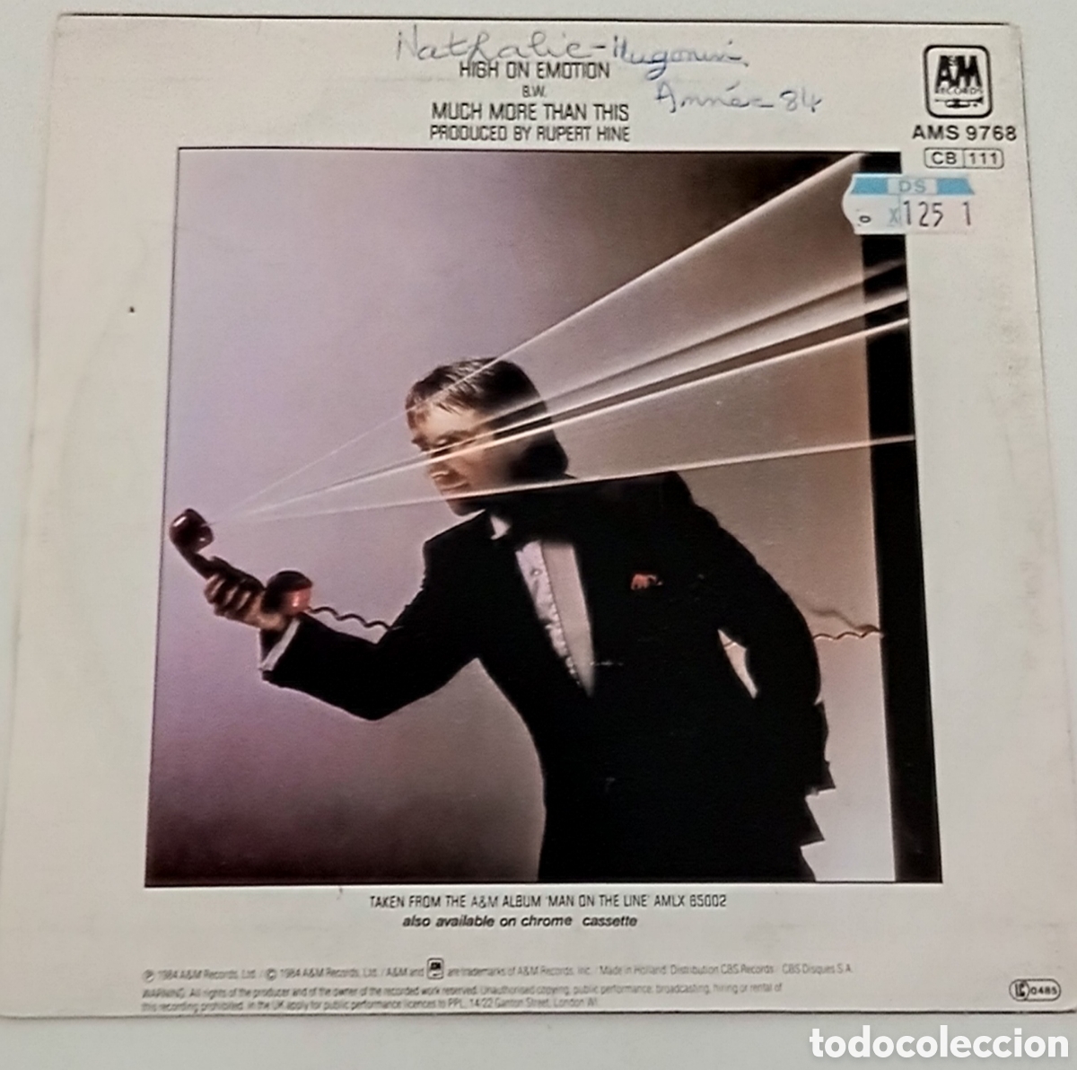 Discos de vinilo: CHRIS DE BURGH - High on emotion (1984) single vinilo 7&rdquo; - Foto 2