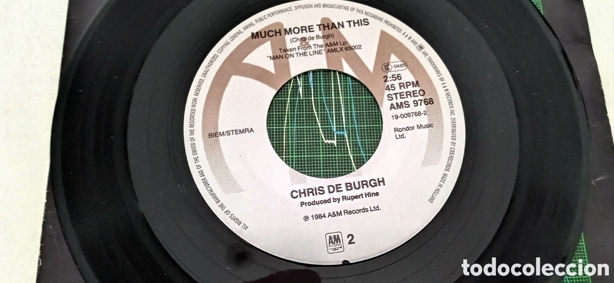 Discos de vinilo: CHRIS DE BURGH - High on emotion (1984) single vinilo 7&rdquo; - Foto 5
