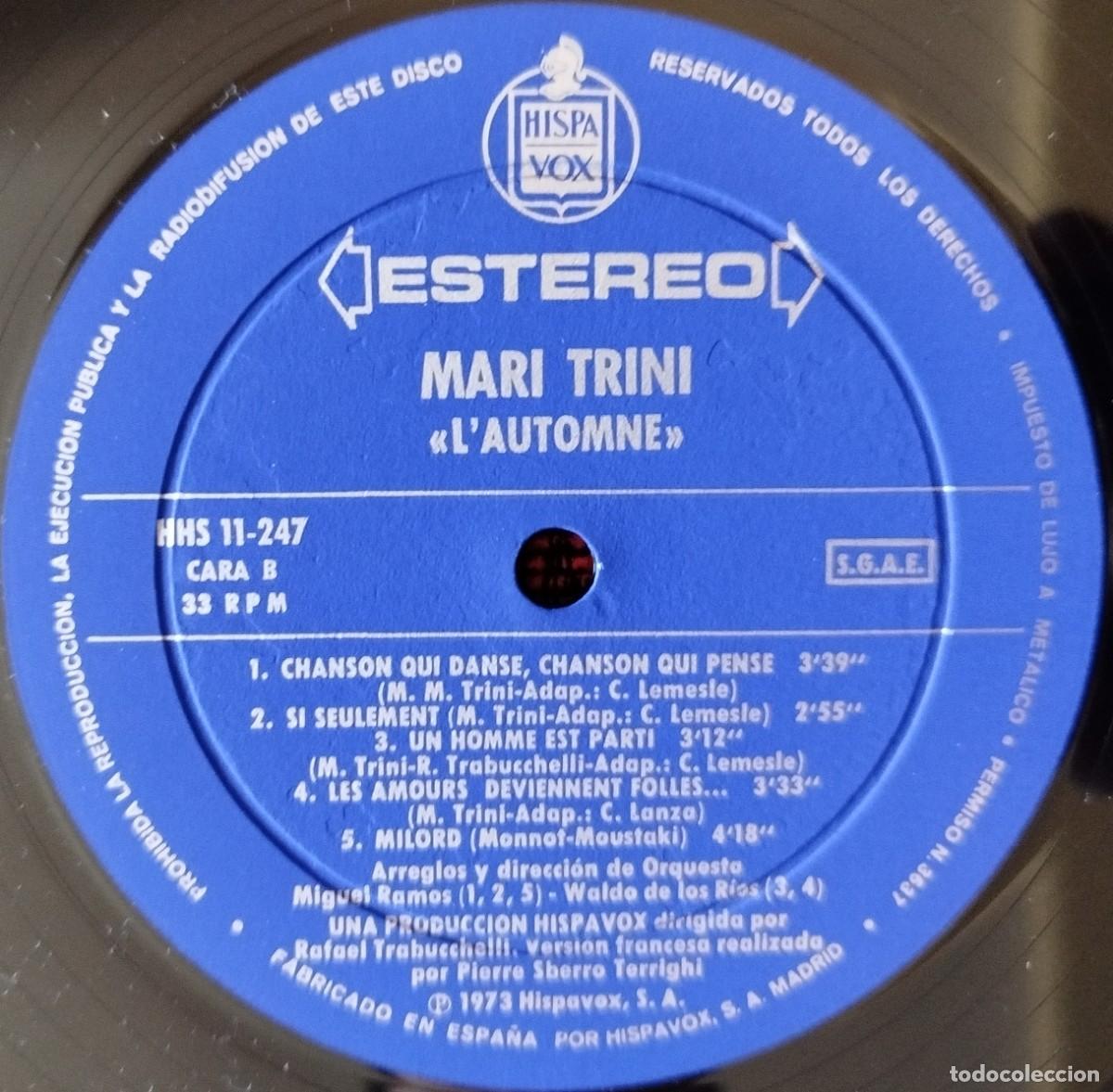 Discos de vinilo: MARI TRINI ** LAutomne ** VINILO LP 1973 - Foto 4