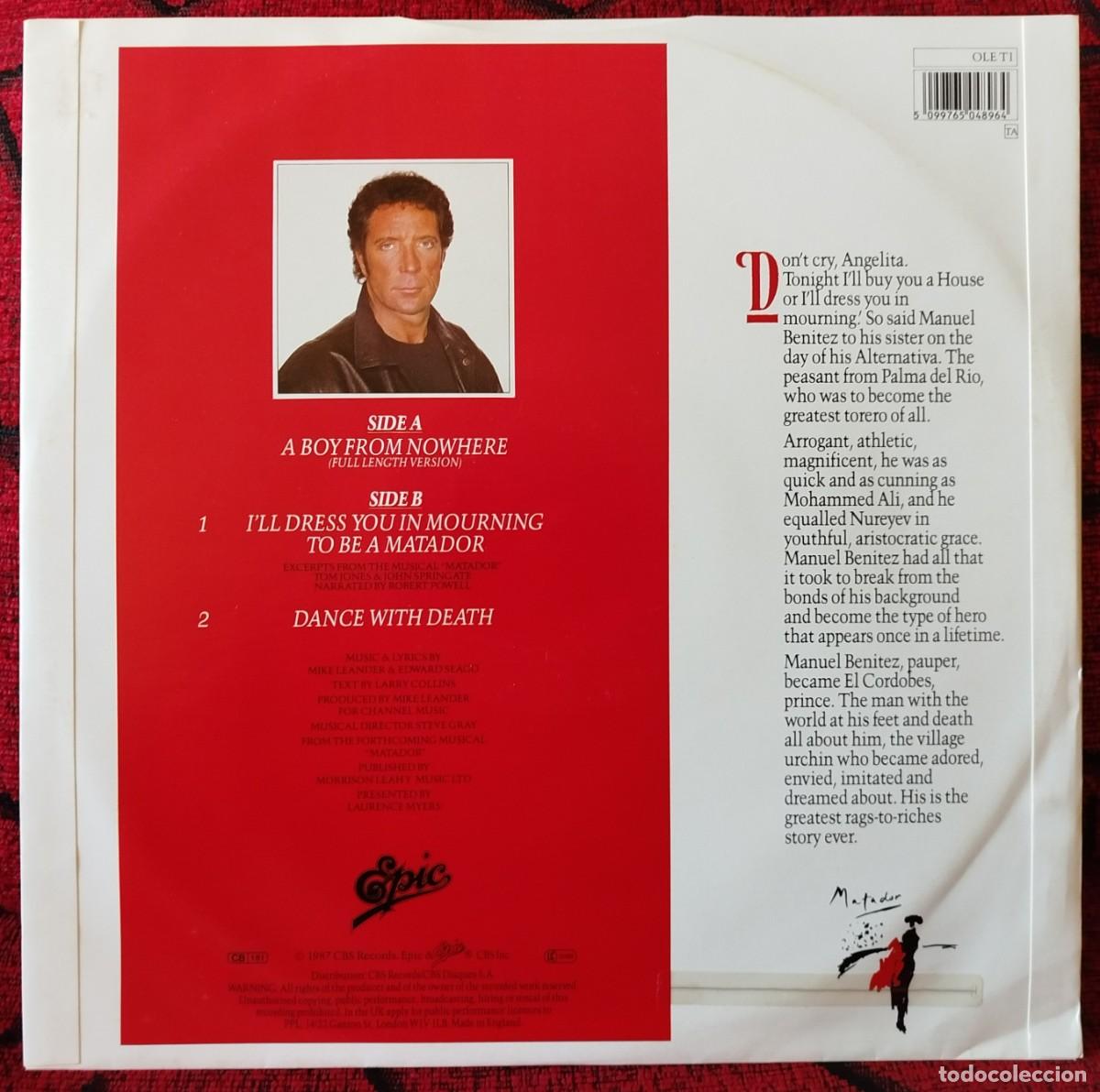 Discos de vinilo: TOM JONES ** A Boy From Nowhere ** MAXI SINGLE VINILO 1987 UK - Foto 2