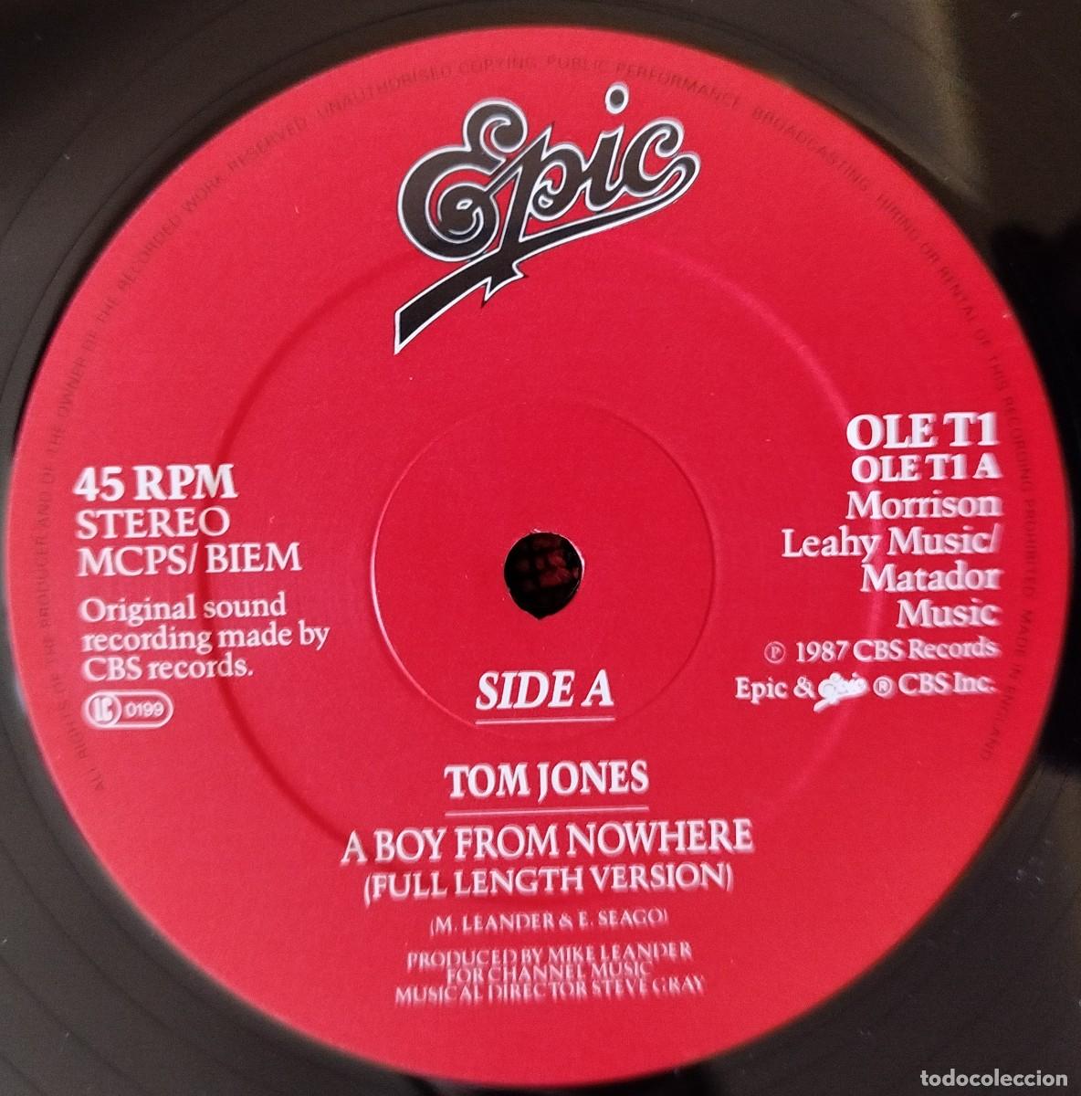 Discos de vinilo: TOM JONES ** A Boy From Nowhere ** MAXI SINGLE VINILO 1987 UK - Foto 3