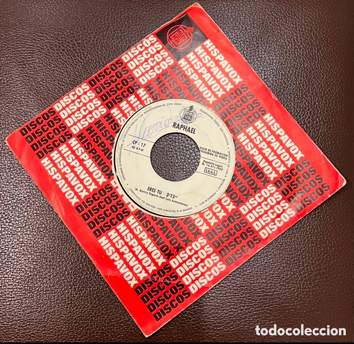 Discos de vinilo: Disco Vinilo Single. Raphael. &ldquo;Eres t&uacute;&rdquo;. 1969. - Foto 2