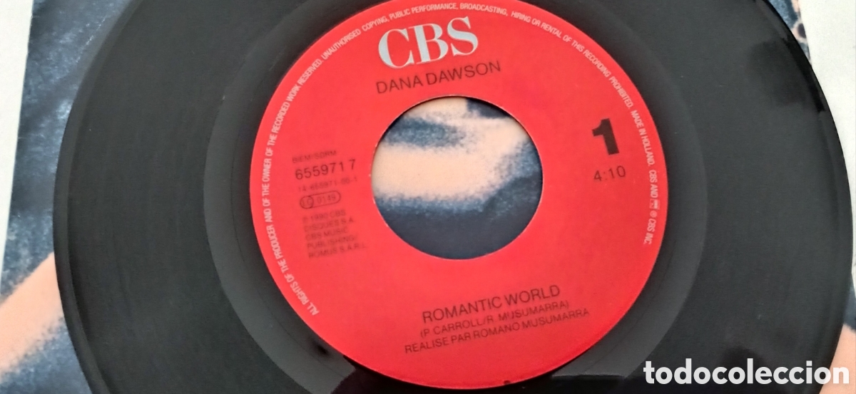 Discos de vinilo: DANA DAWSON - Romantic world (1990) single vinilo 7&rdquo; - Foto 3