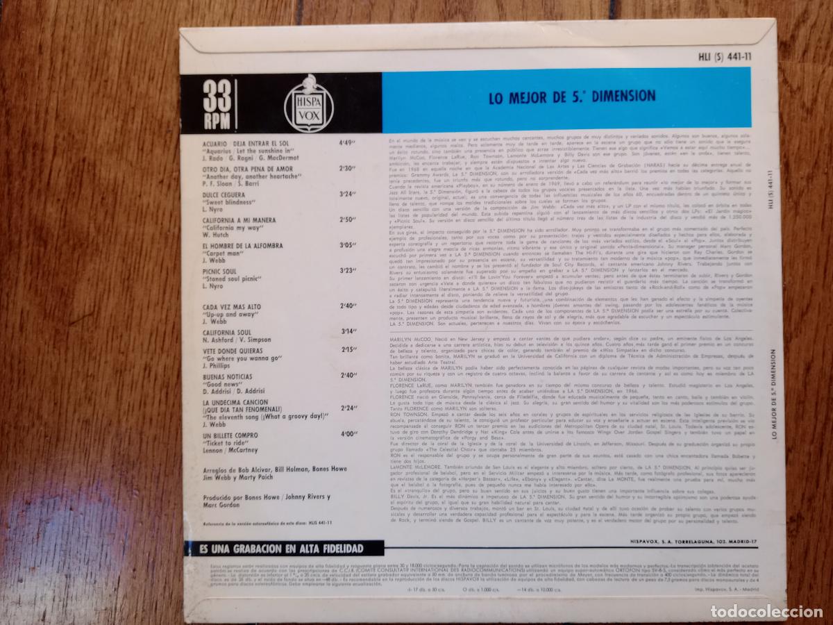 Discos de vinilo: 5a Dimensi&oacute;n - lo mejor de 5 Dimension - Foto 2