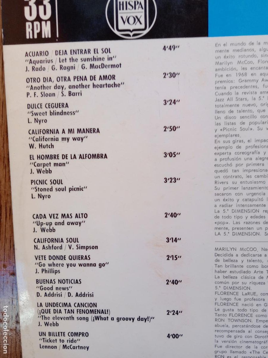 Discos de vinilo: 5a Dimensi&oacute;n - lo mejor de 5 Dimension - Foto 3