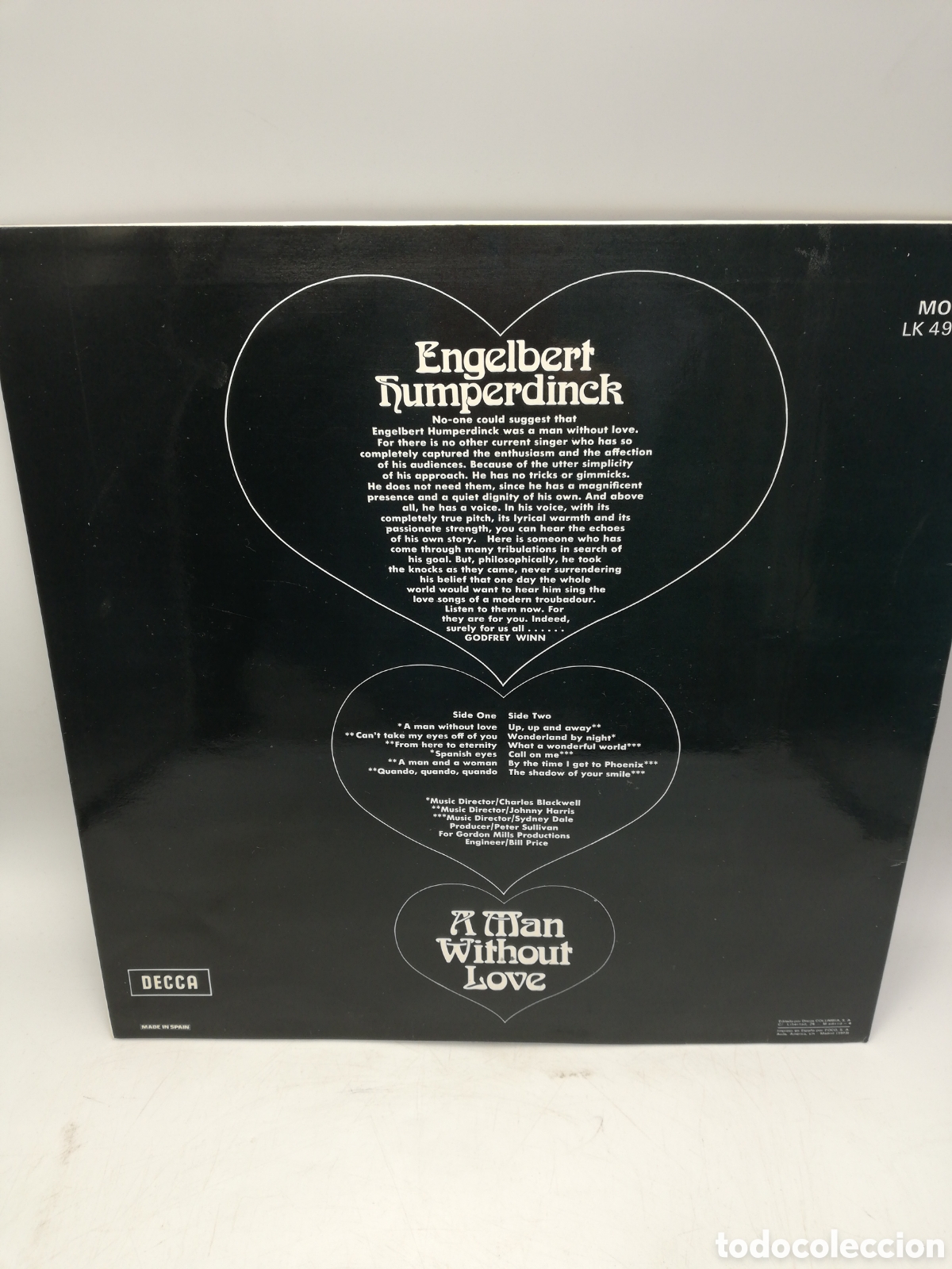 Discos de vinilo: Disco de Vinilo Engelbert Kumperdink. A man without love. Decca. - Foto 2