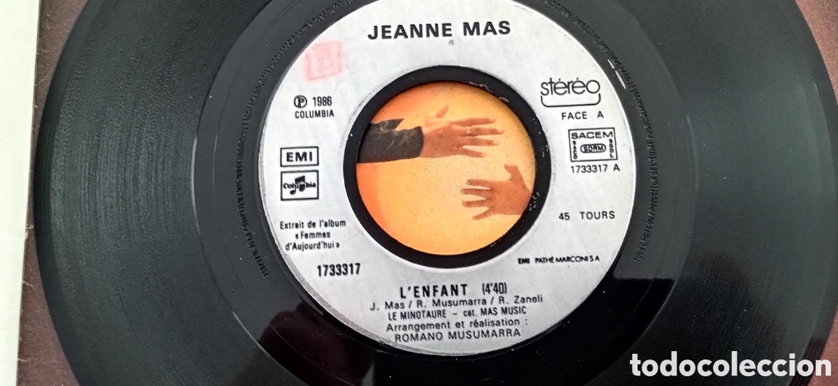 Discos de vinilo: JEANNE MAS - Lenfant (1986) single vinilo 7&rdquo; - Foto 3