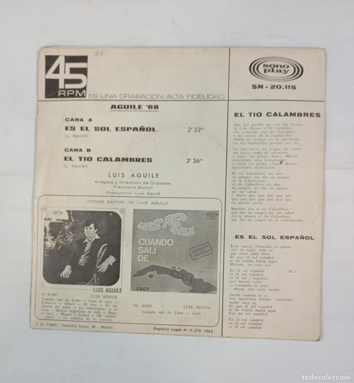 Discos de vinilo: LUIS AGUILE - AGUILE 68 - SINGLE. TDKDS24D - Foto 2