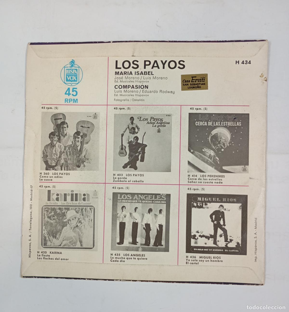 Discos de vinilo: LOS PAYOS - MARIA ISABEL. SINGLE. TDKDS24F - Foto 2