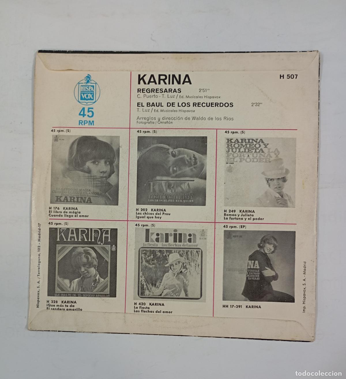 Discos de vinilo: KARINA. REGRESAR&Aacute;S. EL BA&Uacute;L DE LOS RECUERDOS. SINGLE. TDKDS24F - Foto 2
