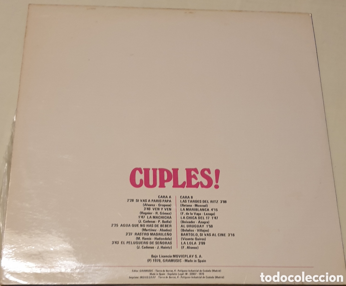 Discos de vinilo: cuples. gramusic lp 1976. gramusic - Foto 2