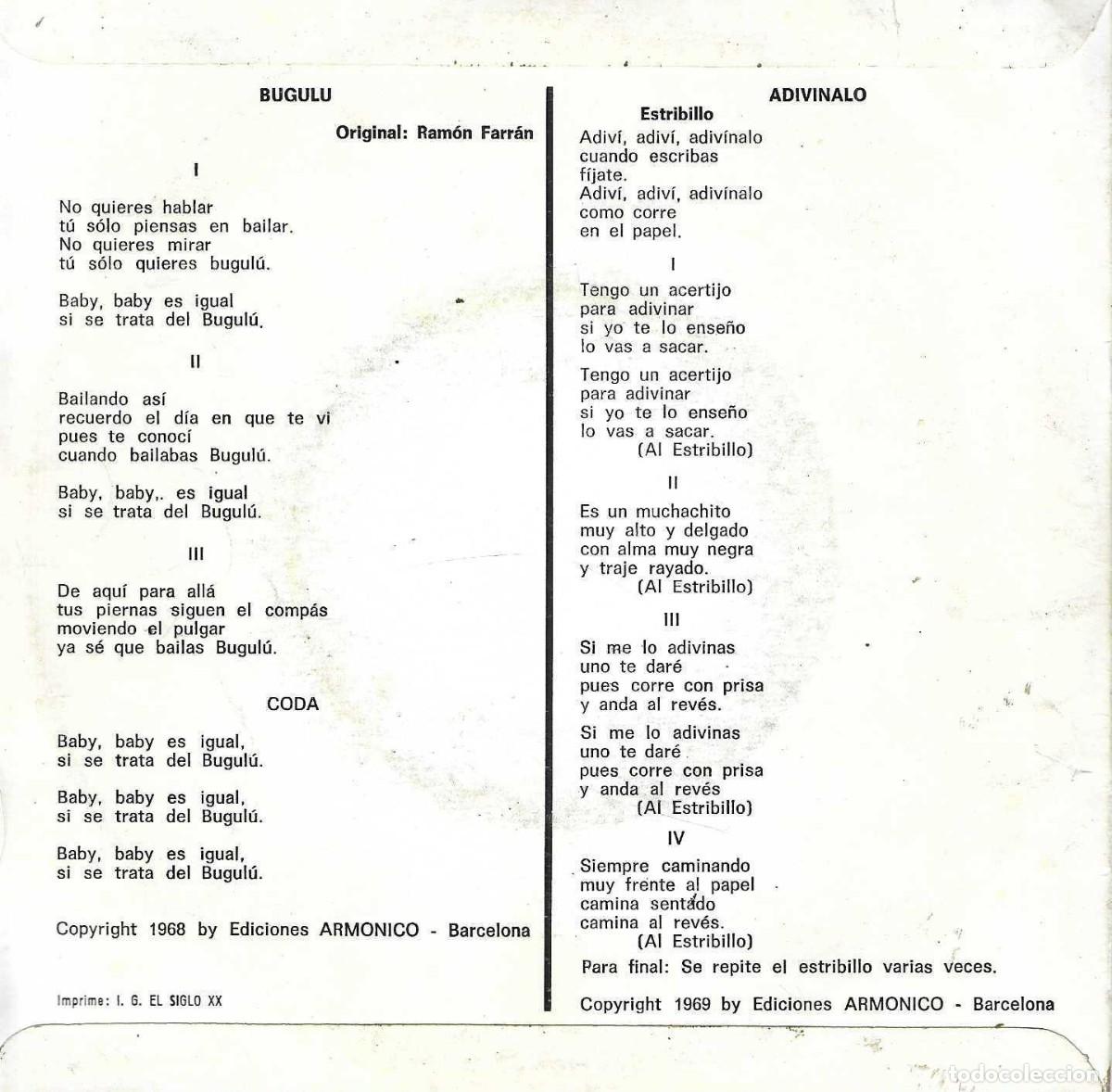 Discos de vinilo: LOS 5 MUSICALES - BUGULU - ADIVINALO - PALOBAL 1969 - Foto 4