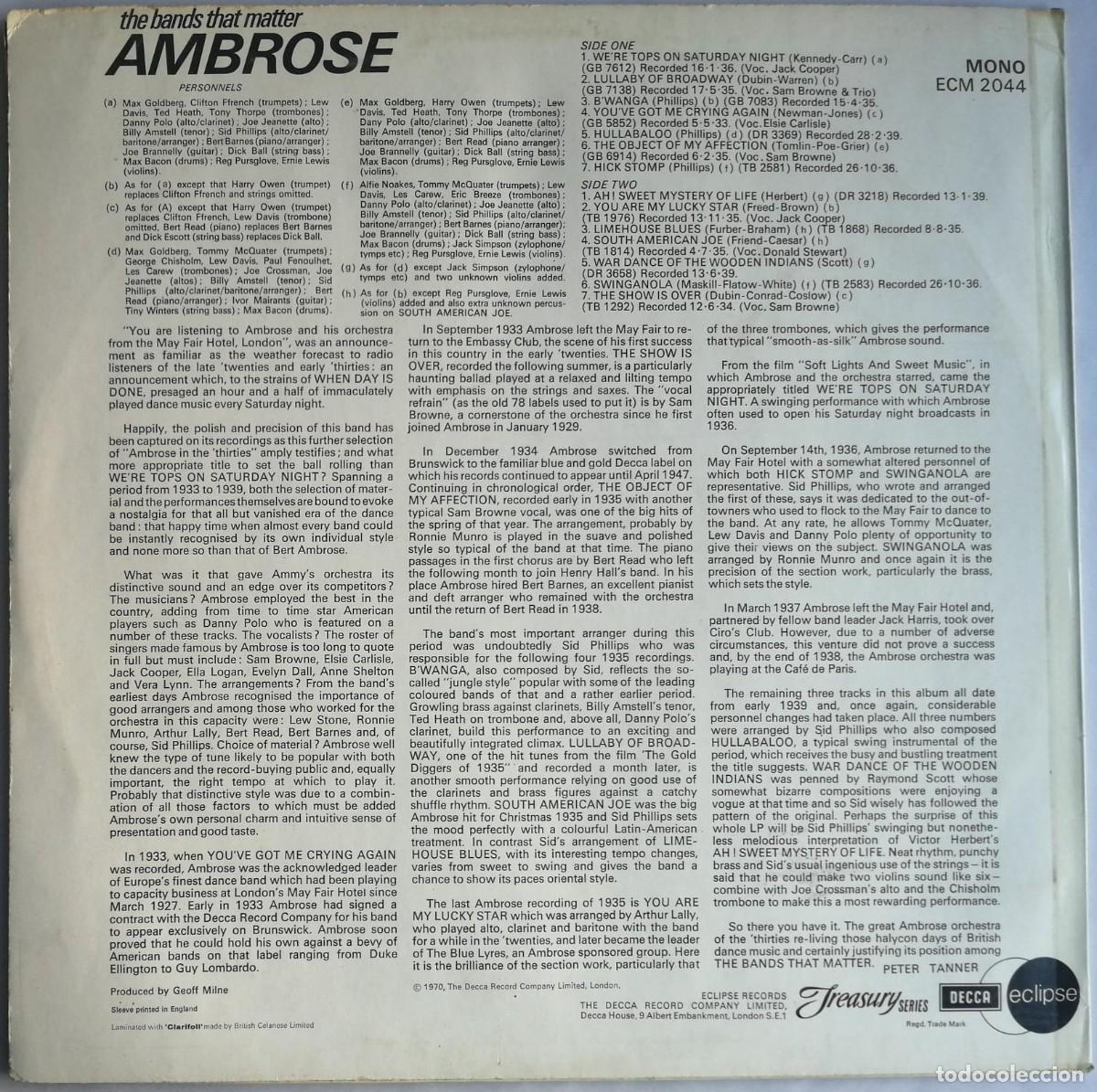 Discos de vinilo: Ambrose, The Bands That Matter, Decca, Eclipse ECM 2044, uk - Foto 2