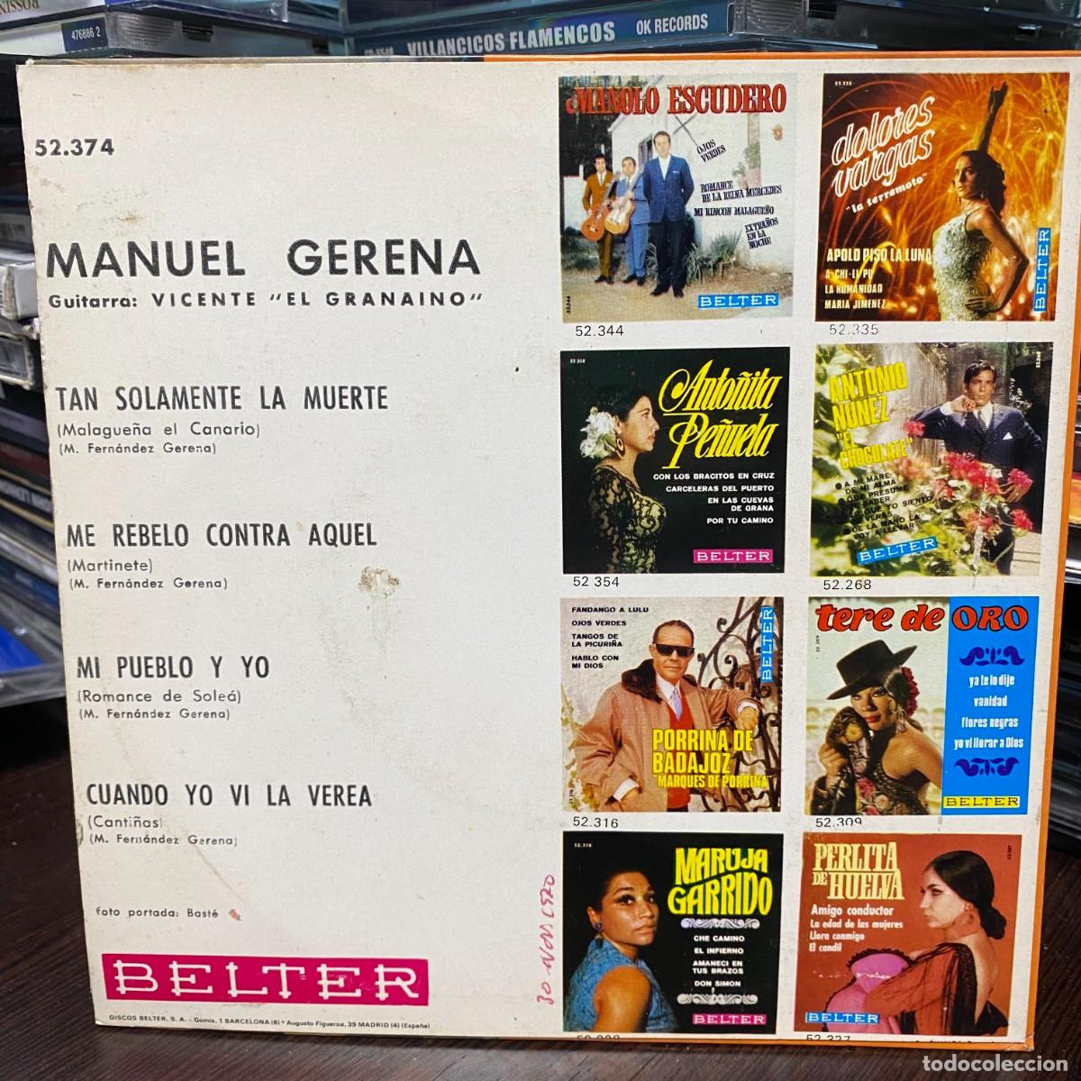 Discos de vinilo: Manuel Gerena - Tan Solamente La Muerte (7&rdquo;, EP) - Foto 2