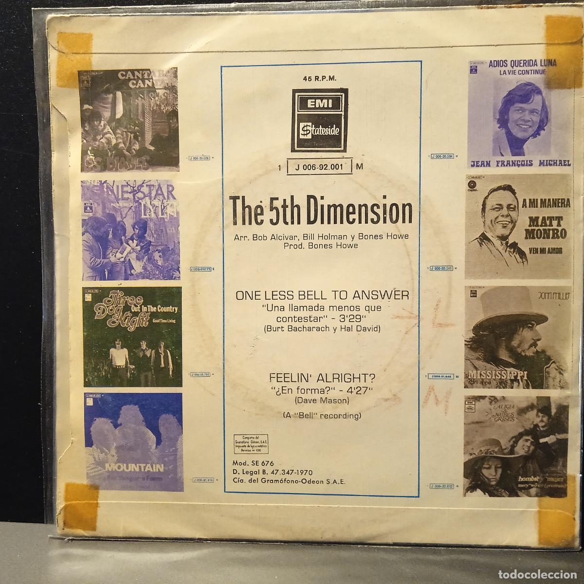 Discos de vinilo: THE 5TH DIMENSION ONE LESS BELL TO ANSWER SINGLE SPAIN 1970 PDELUXE - Foto 2