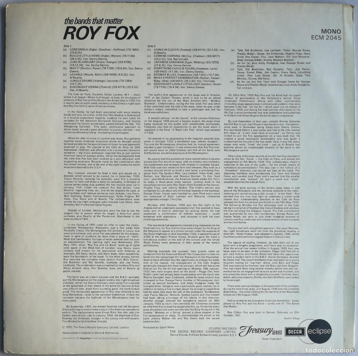 Discos de vinilo: Roy Fox, The Bands That Matter, Decca, Eclipse ECM 2045, UK - Foto 2