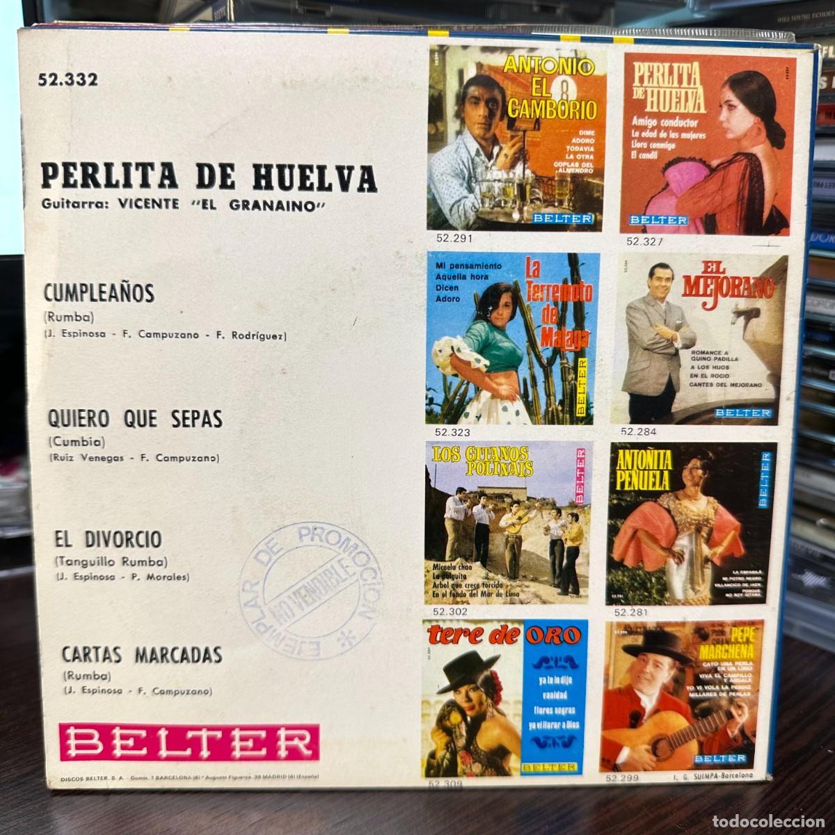 Discos de vinilo: Perlita De Huelva - Cumplea&ntilde;os (7&rdquo;, EP) - Foto 2