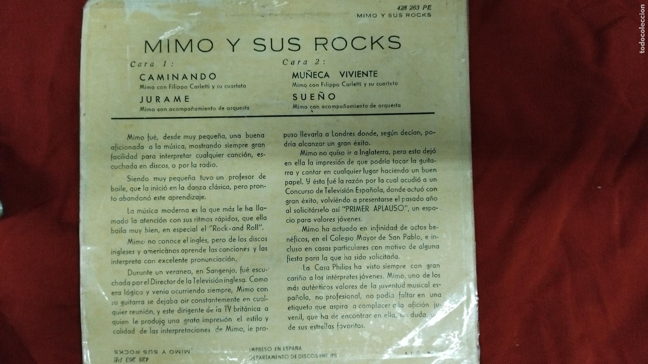 Discos de vinilo: MIMO Y SUS ROCKS - CAMINANDO + 3 - EP PHILIPS 1960 - Foto 2