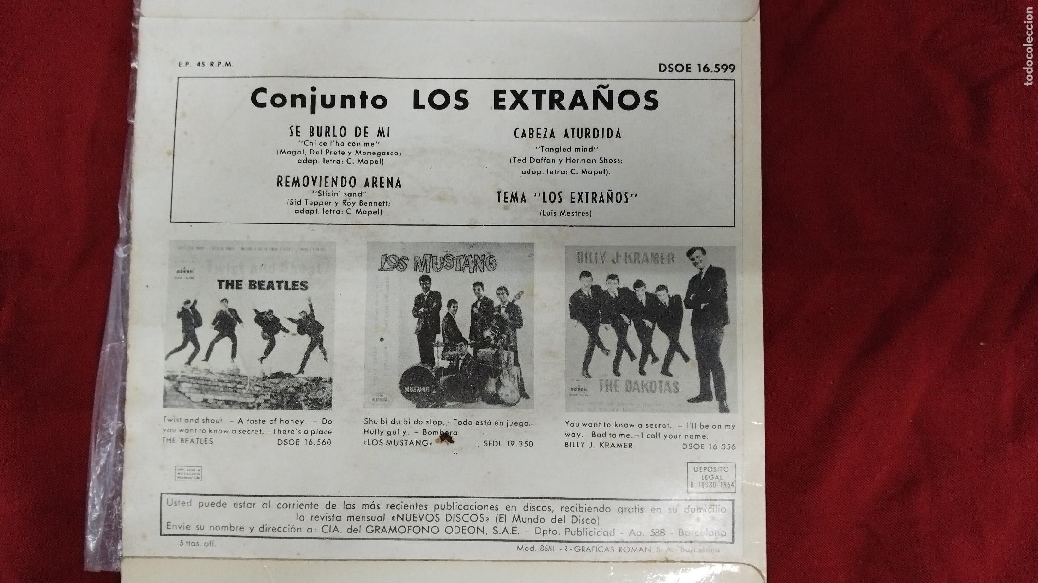 Discos de vinilo: LOS EXTRA&Ntilde;OS - SE BURLO DE MI + 3 - EP ODEON 1964 - Foto 2