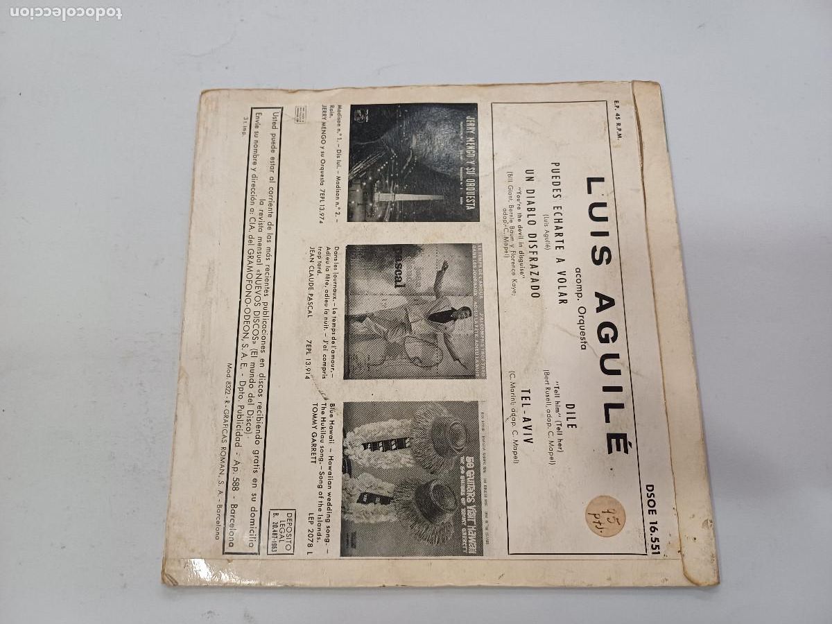 Discos de vinilo: LUIS AGUILE/PUEDES ECHARTE A VOLAR/SINGLE. - Foto 3