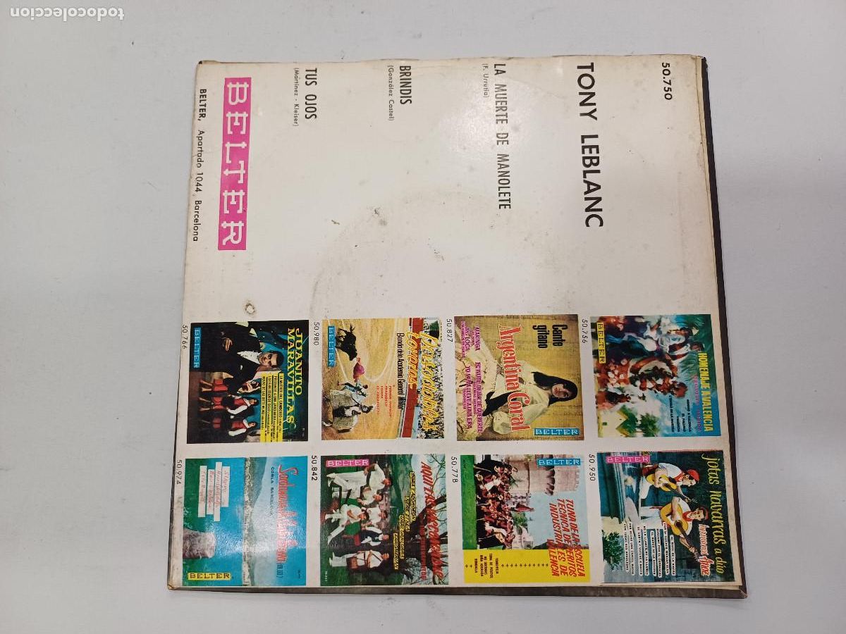 Discos de vinilo: TONY LEBLANC/LA MUERTE DE MANOLETE/SINGLE. - Foto 3