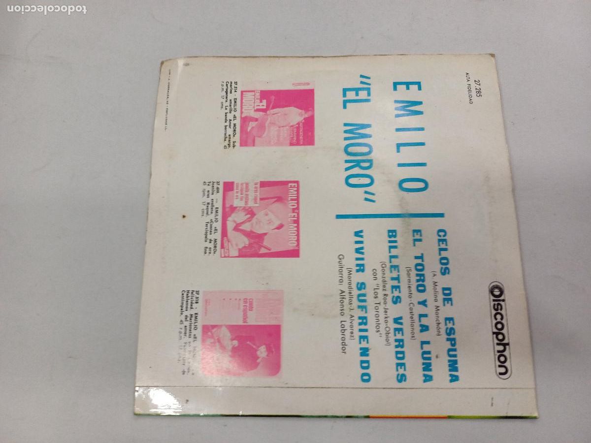 Discos de vinilo: EMILIO EL MORO/CELOS DE ESPUMA/SINGLE. - Foto 3
