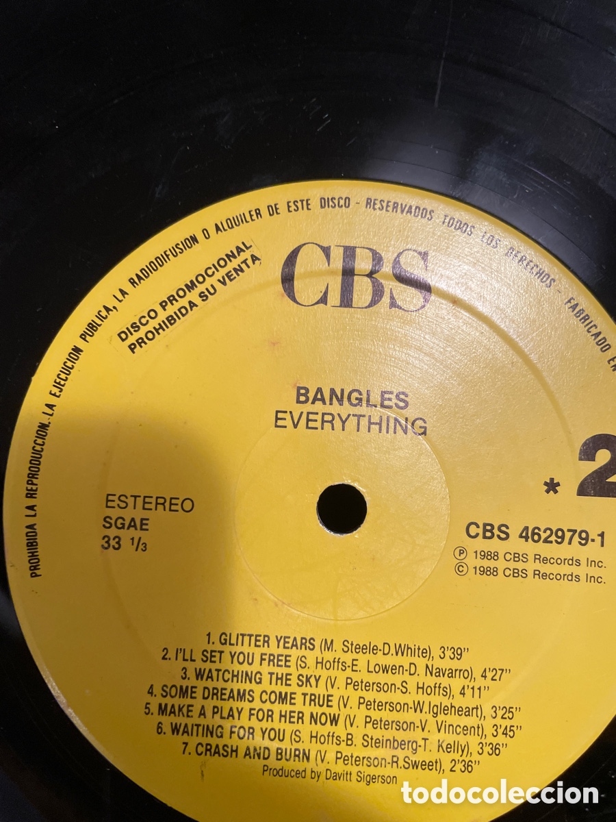Discos de vinilo: BANGLES - EVERYTHING LP 1988- EDICION PROMOCIONAL !!!! LABEL AMARILLO - Foto 3
