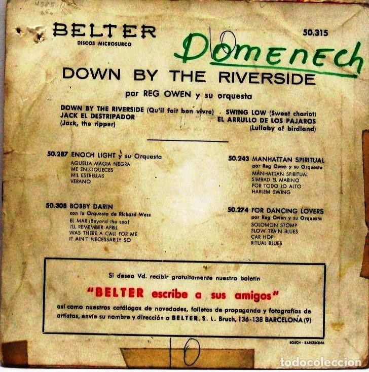 Discos de vinilo: REG OWEN Y SU ORQUESTA - DOWN BY THE RIVERSIDE - SINGLE - Foto 2