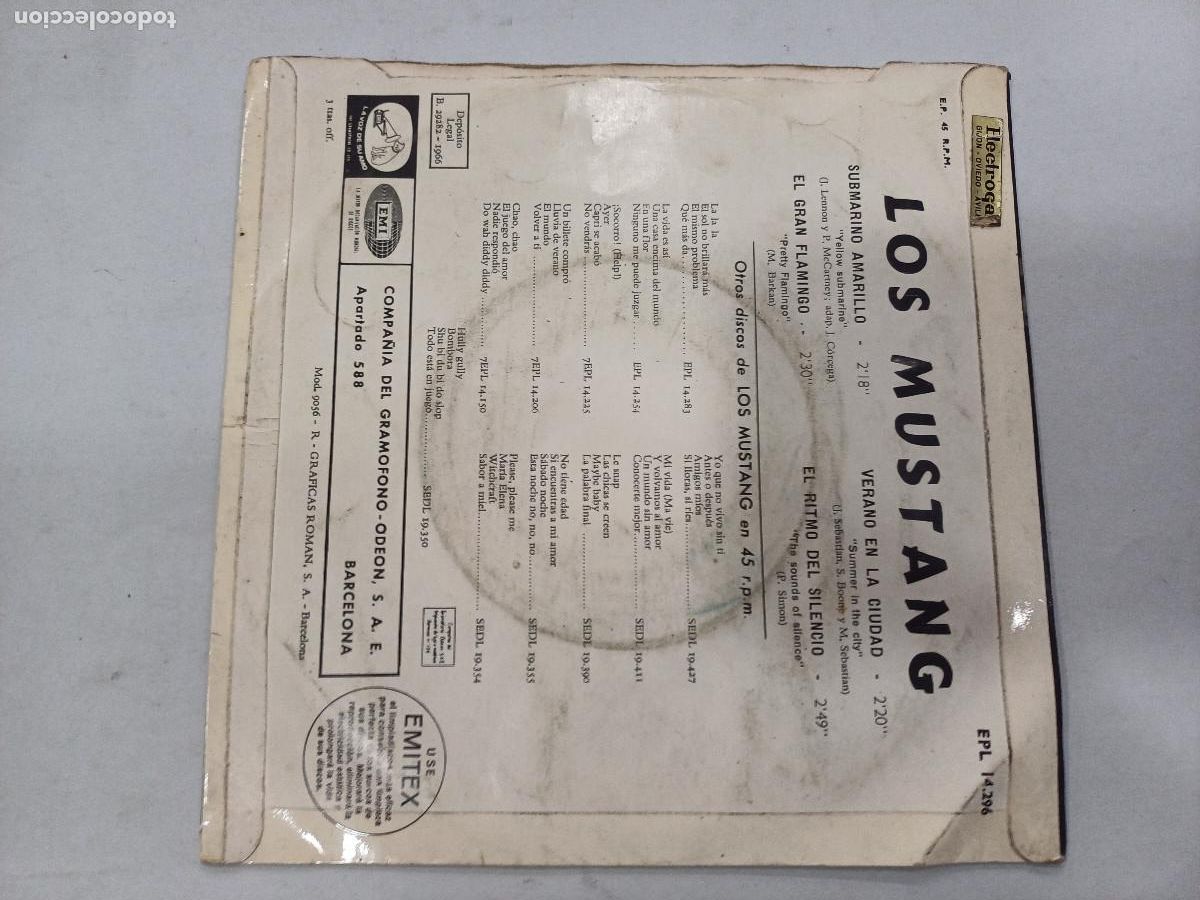 Discos de vinilo: LOS MUSTANG/SUBMARINO AMARILLO/SINGLE. - Foto 3