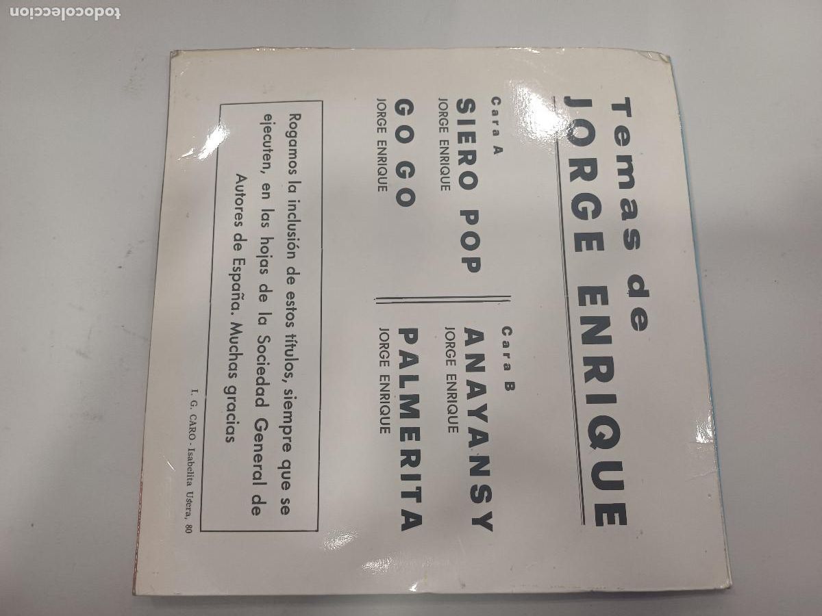 Discos de vinilo: JORGE ENRIQUE/SIERO POP/SINGLE. - Foto 3