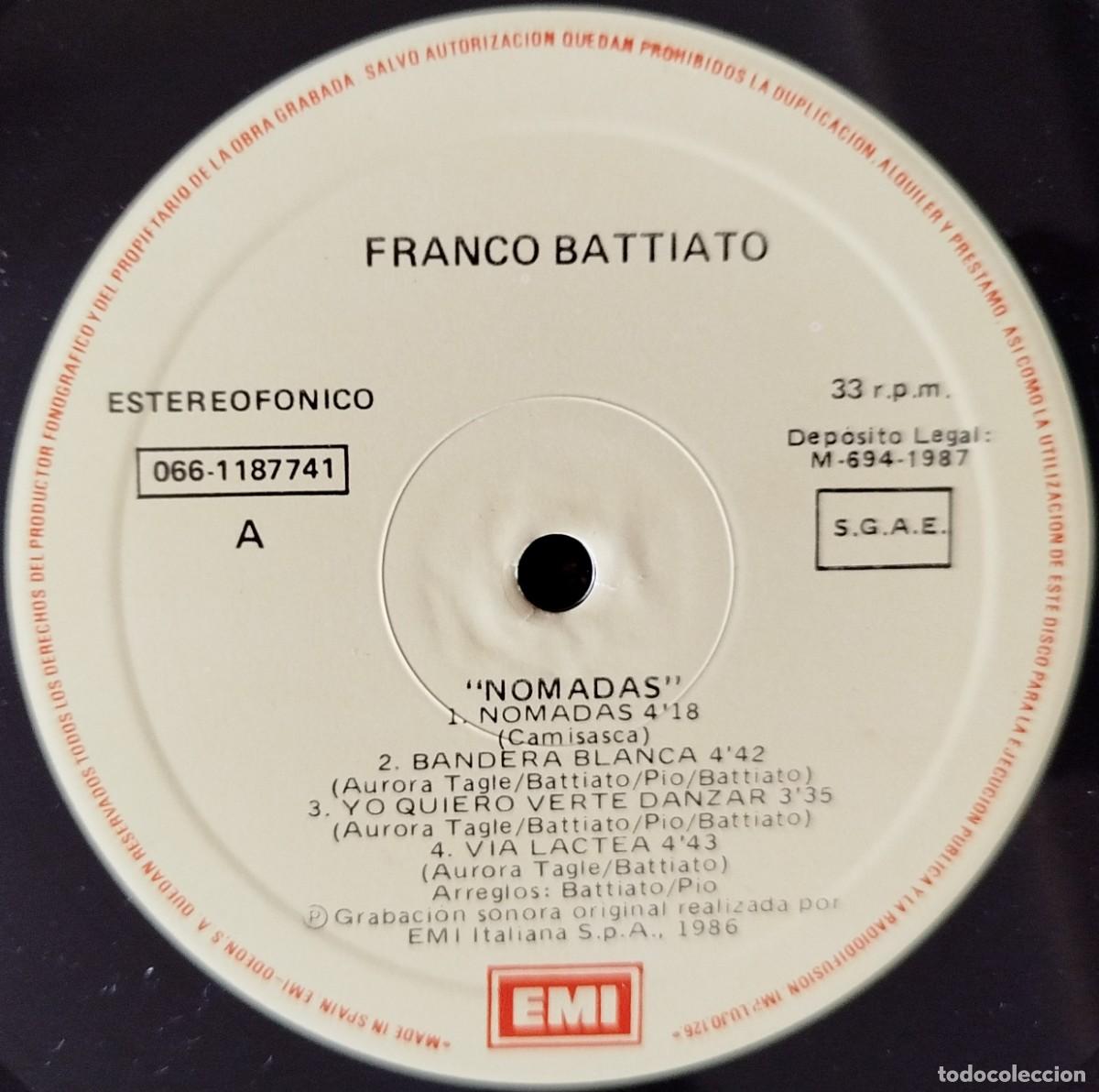 Discos de vinilo: FRANCO BATTIATO ** Nomadas ** VINILO LP ORIGINAL 1987 - Foto 3