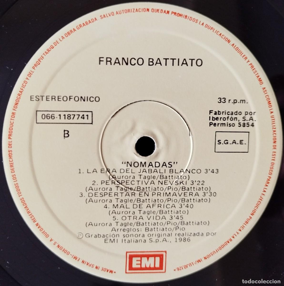 Discos de vinilo: FRANCO BATTIATO ** Nomadas ** VINILO LP ORIGINAL 1987 - Foto 4