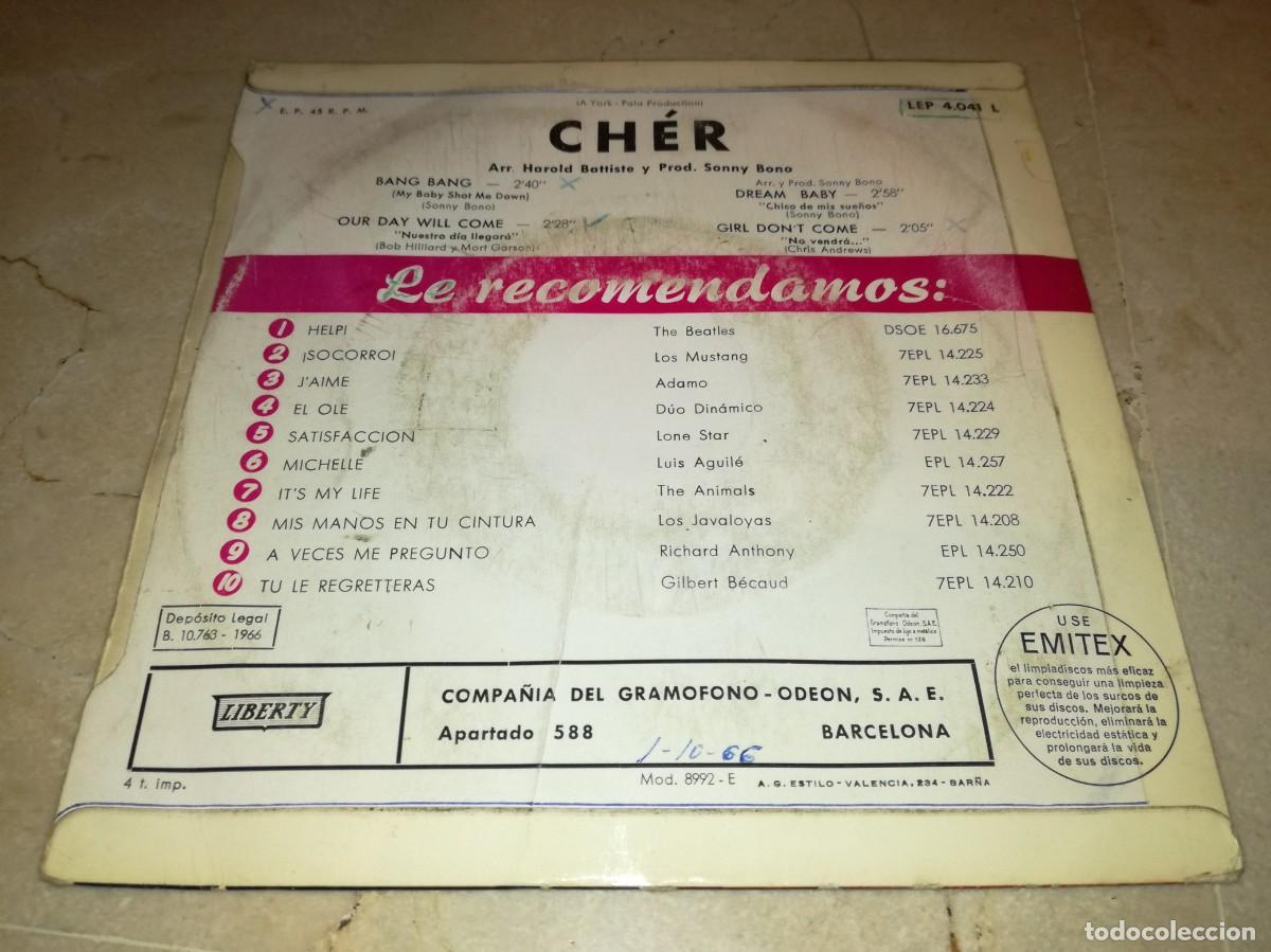 Discos de vinilo: CH&Eacute;R-BANG BANG + 3-ORIGINAL ESPA&Ntilde;OL 1966 - Foto 2